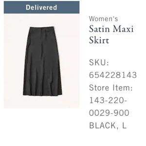 Abercrombie & Fitch Black Satin Maxi Skirt. Size Large